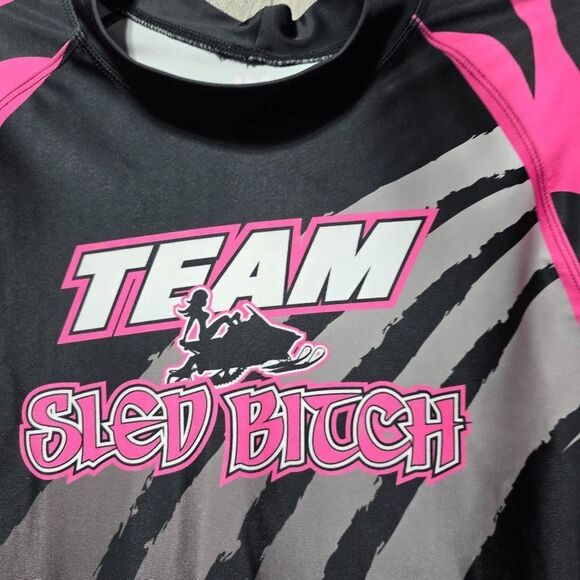 Team Sled B@%$h Vintage Y2K Black and Pink LS Jersey - Picture 2 of 8